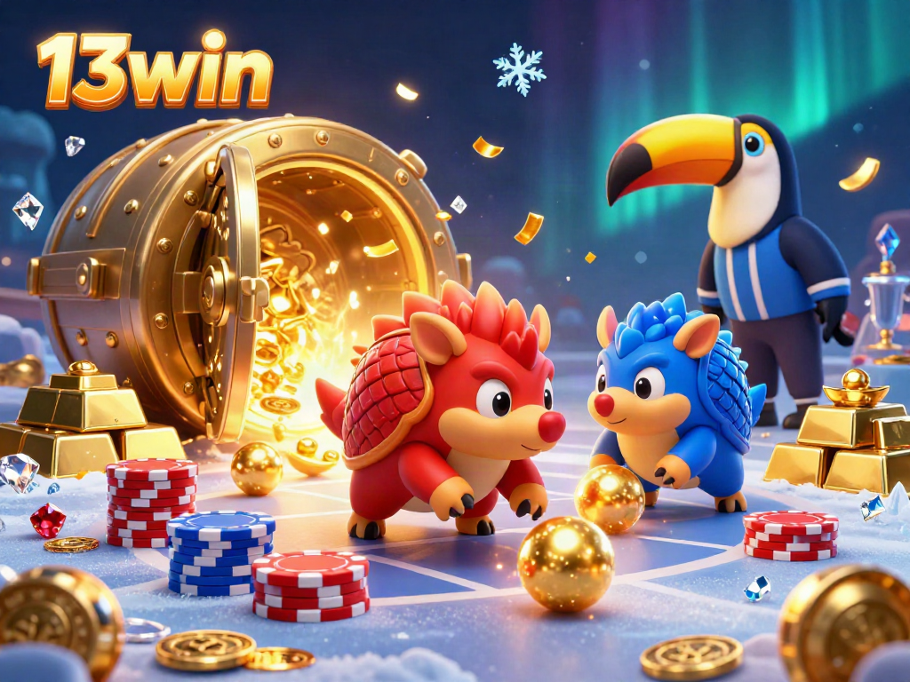 Experience thrilling times at 13win with playful pangolins bowling through poker chips, colorful gems, and treasures!