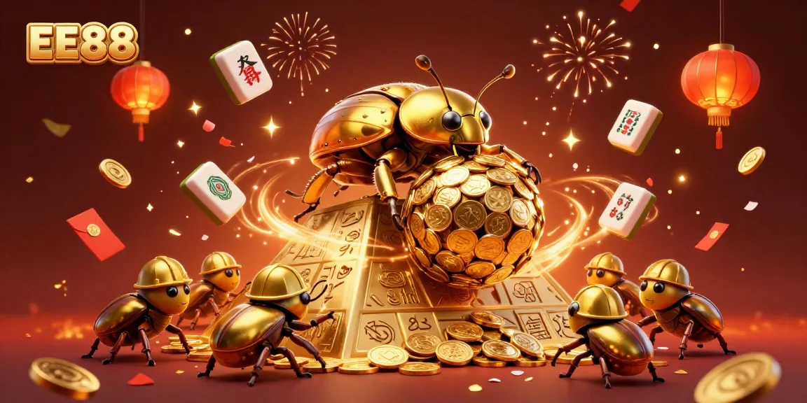 Experience the dynamic energy of EE88's casino games with golden elements and celebratory details.