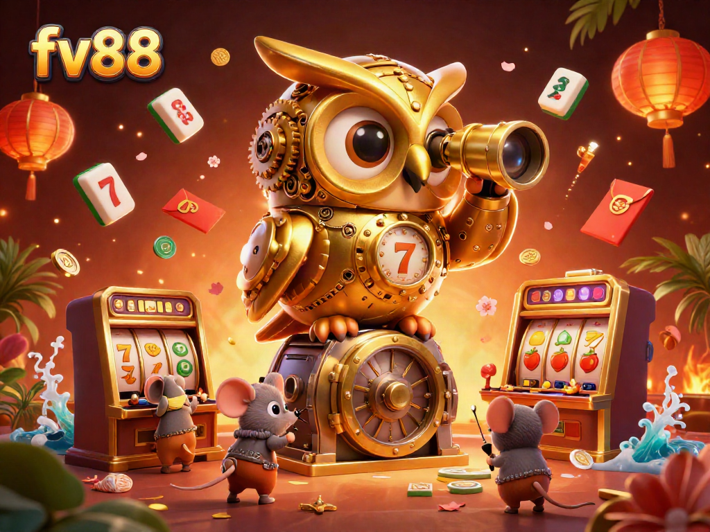 Experience thrilling gameplay at fv88 with a vibrant 3D casino scene filled with excitement and gold treasures.