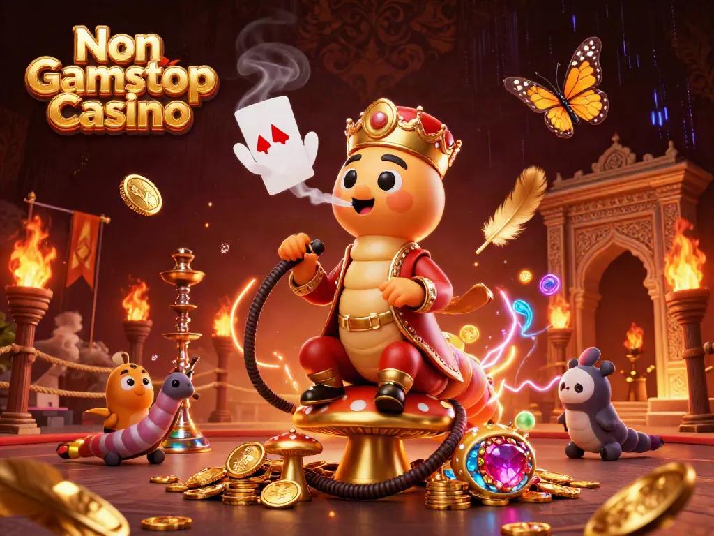 Experience the vibrant action at a Non Gamstop Casino with enticing poker hand symbols and golden treasures.