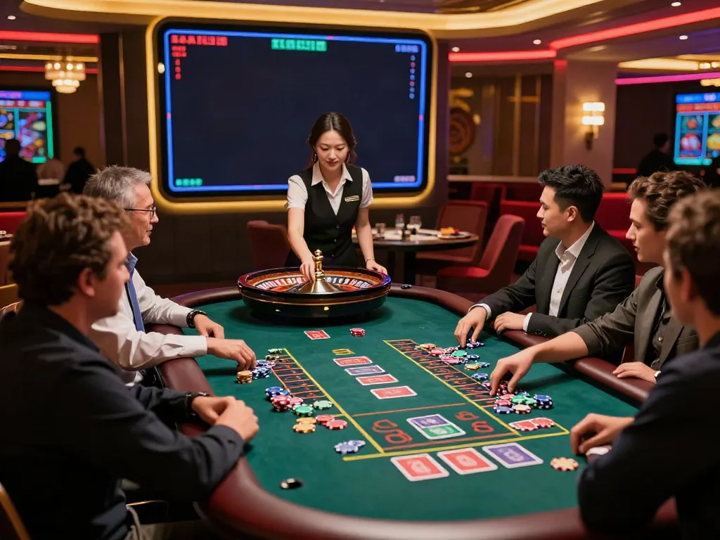 Exciting casino non gamstop environment with players at roulette table.