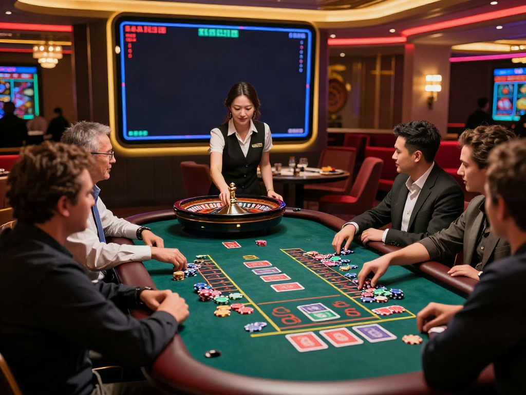 Exciting casino non gamstop environment with players at roulette table.
