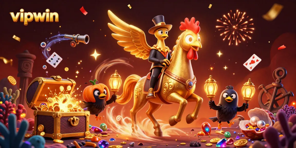 Experience thrilling gaming adventures at vipwin, with vibrant visuals of a golden rooster in a casino.