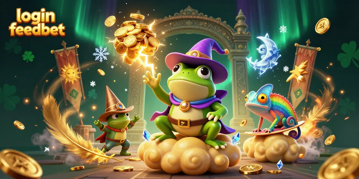 Experience the thrill of login feedbet with vibrant gaming characters and golden coins swirling around.
