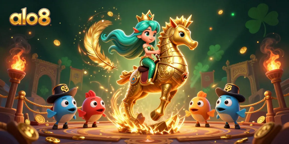Experience the vibrant world of alo8 as a mermaid princess rides a seahorse in a thrilling casino adventure.