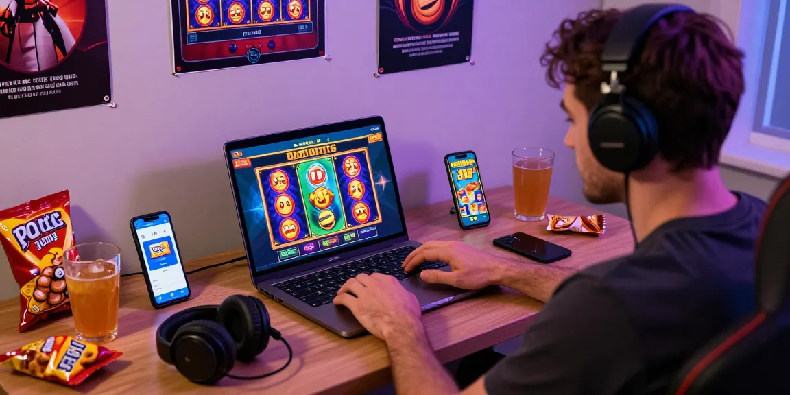 Engaging online gambler enjoying depo pulsa 10k tanpa potongan experience with vibrant slot games and cozy atmosphere.