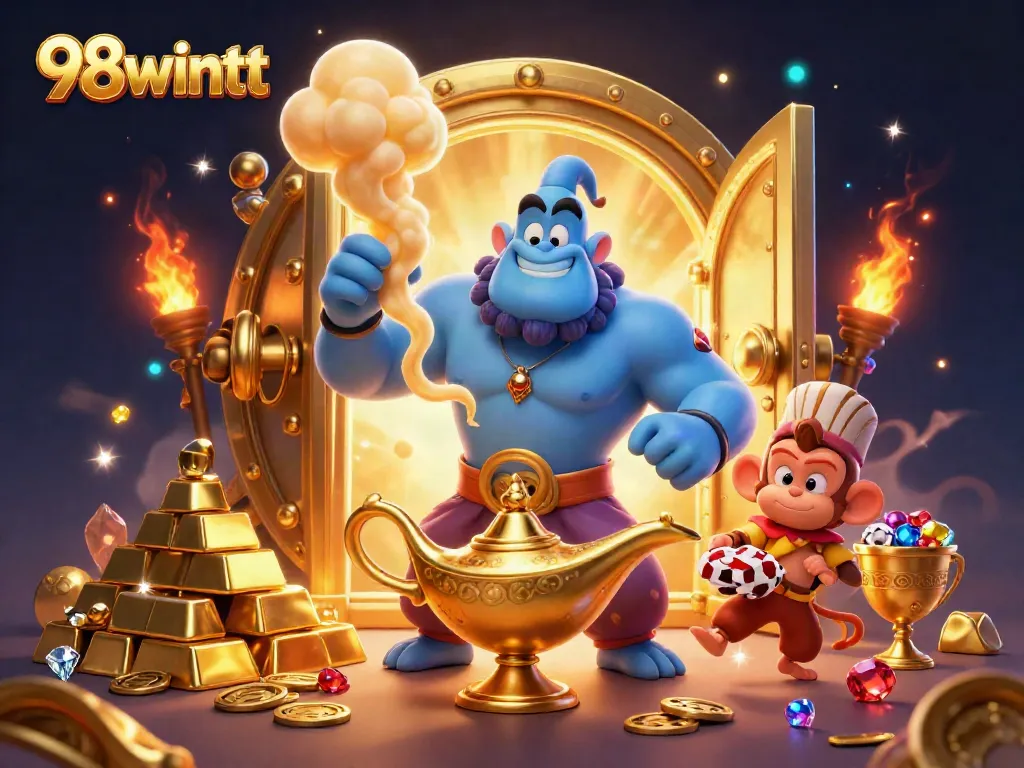 Explore thrilling adventures at 98wintt with magical casino elements and vibrant treasures.