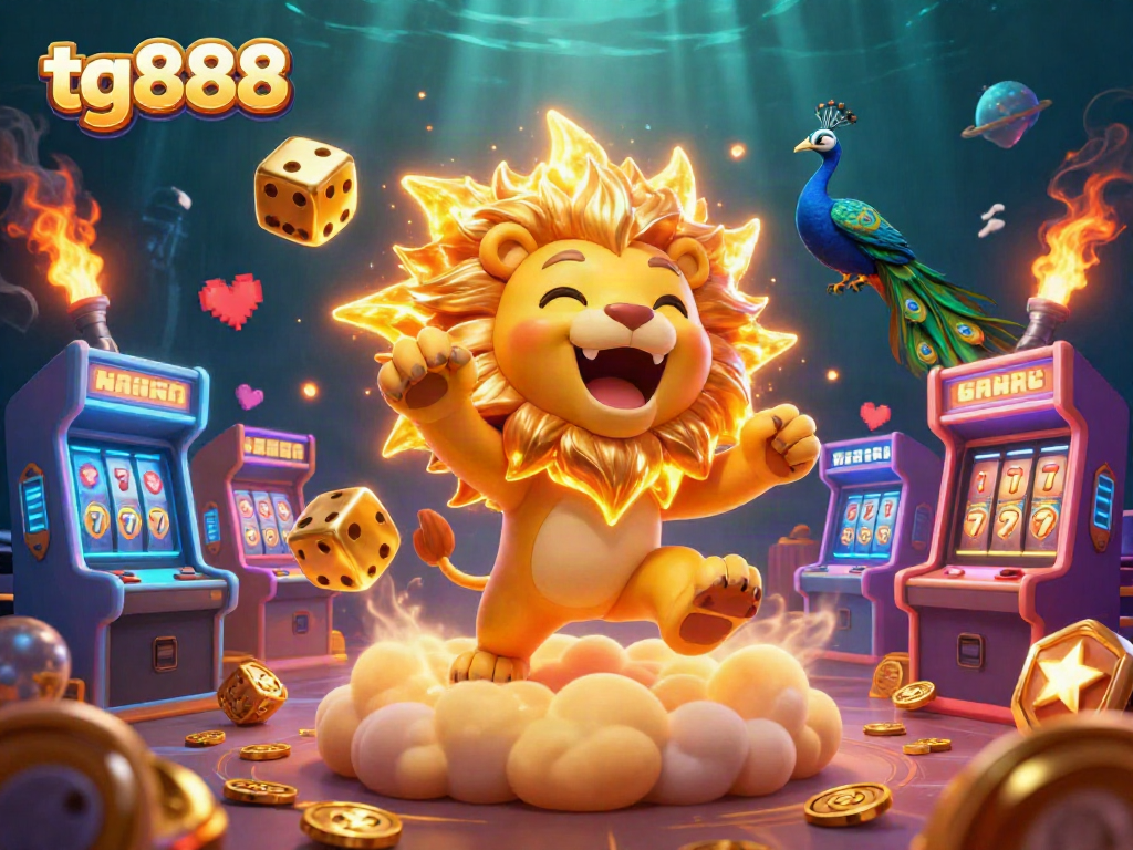 Experience thrilling jackpots and games with tg888, featuring vibrant casino elements and colorful characters.