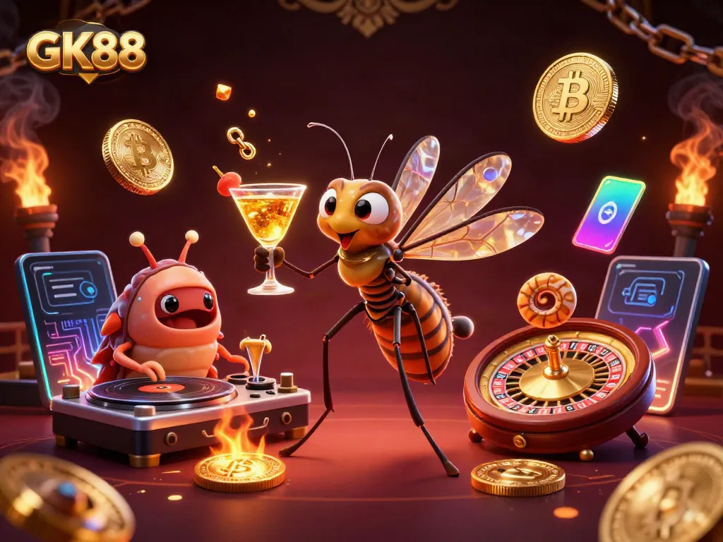 Experience GK88’s captivating casino atmosphere with a unique animated scene of playful characters.
