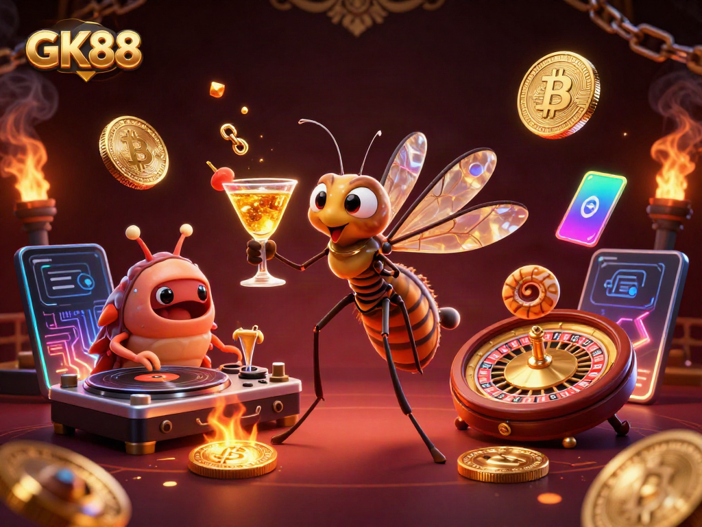 Experience GK88’s captivating casino atmosphere with a unique animated scene of playful characters.