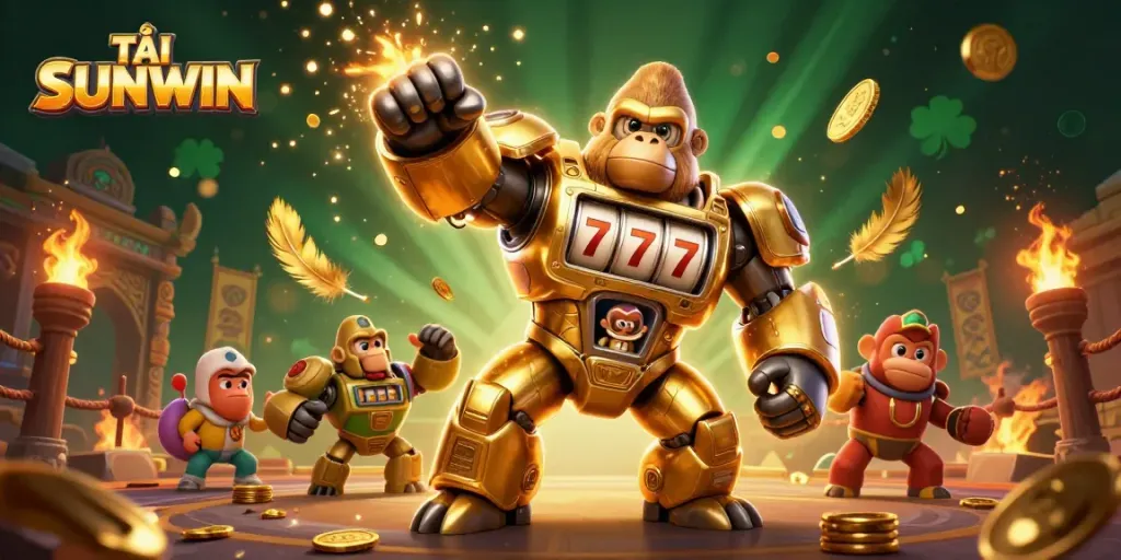 Experience the thrill of gaming with TẢI SUNWIN in this vibrant and dynamic 3D casino scene.
