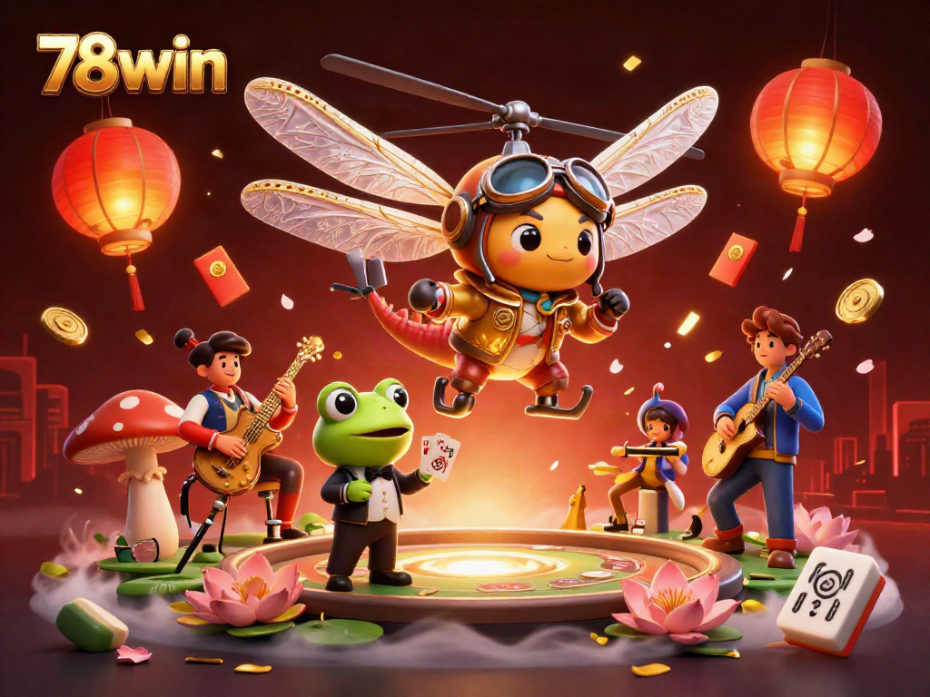 Join the thrilling action of 78win with vibrant cartoon characters in a lively casino scene.