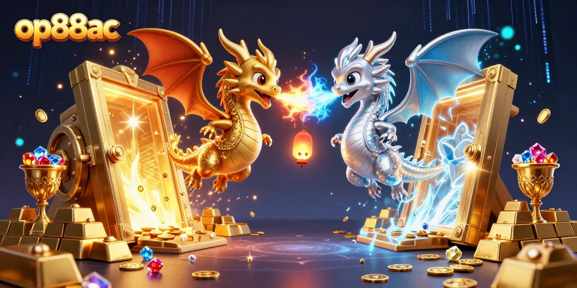 Engage with op88ac's thrilling dual-dragon slot experience, featuring vibrant treasures and powerful imagery.