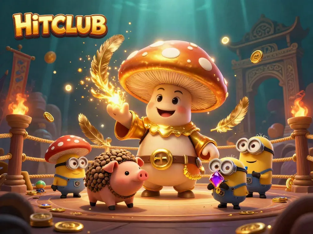 Experience the vibrant HITCLUB magic with a golden mushroom wizard and treasure-filled adventure.