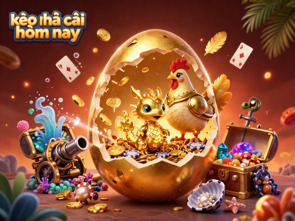Engage with kèo nhà cái hôm nay through exciting casino elements in a vibrant 3D illustration.