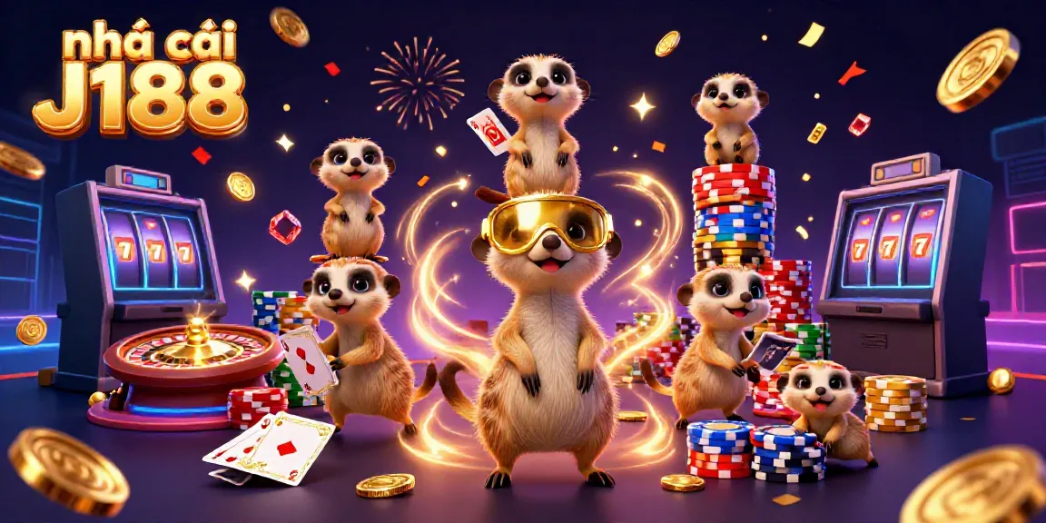 Engaging scene with meerkats at nhà cái J188 casino, showcasing dynamic gameplay and excitement with vibrant casino elements.
