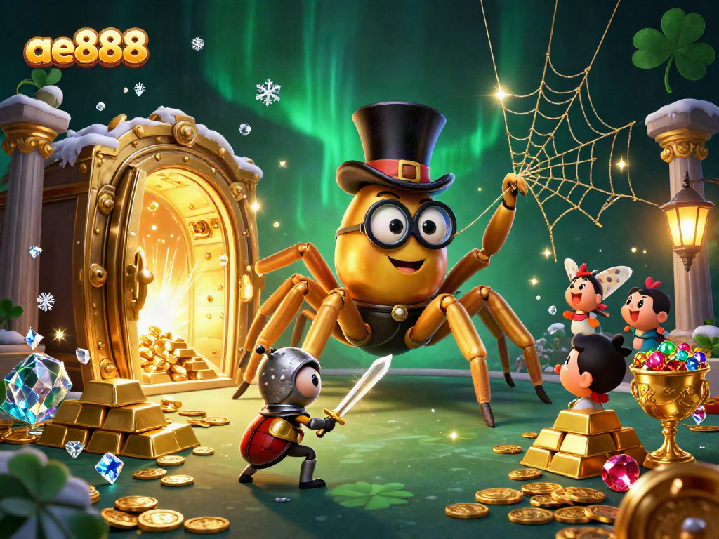 Engage in thrilling entertainment at ae888 with a magnificent golden tarantula and enchanting characters.