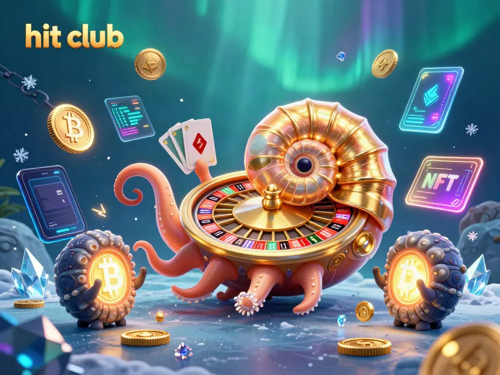 Engage in gaming excitement at hit club with a vibrant 3D casino scene showcasing a giant nautilus as a roulette wheel.