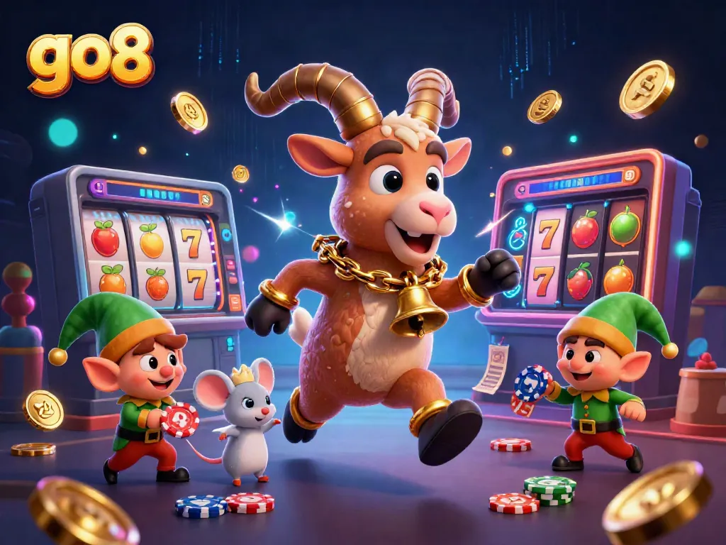 Experience the vibrant gaming atmosphere at go8, featuring action-packed characters in a lively casino setup.