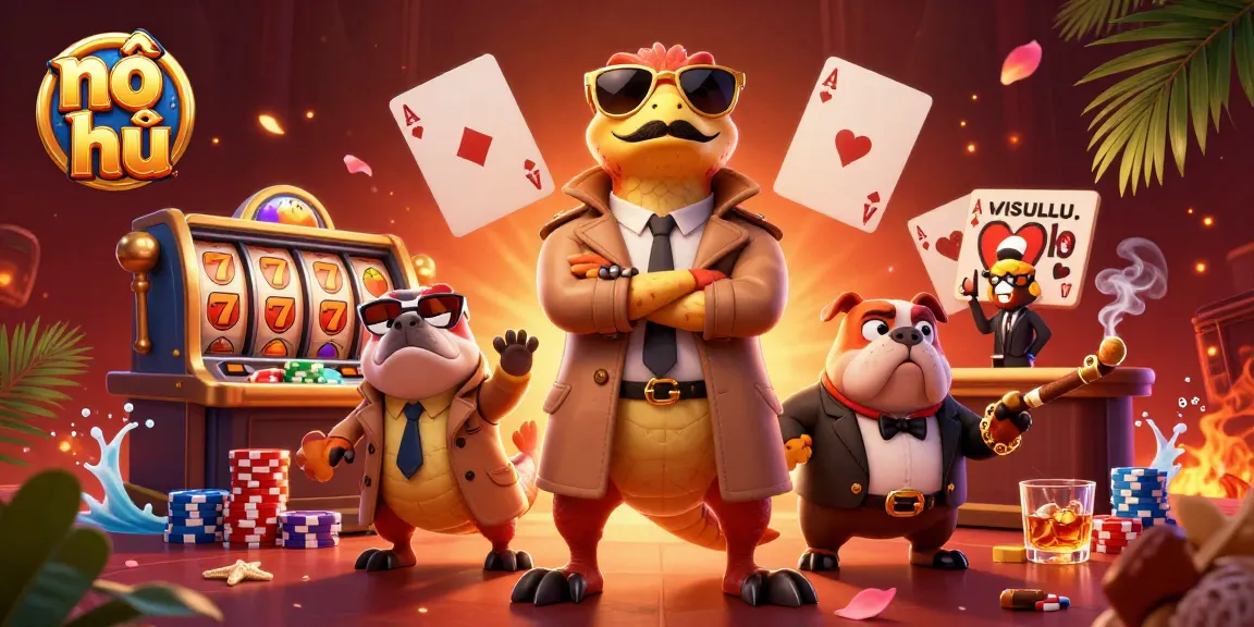 Rolling the reels in nổ hũ at a vibrant casino scene featuring playful raptors.