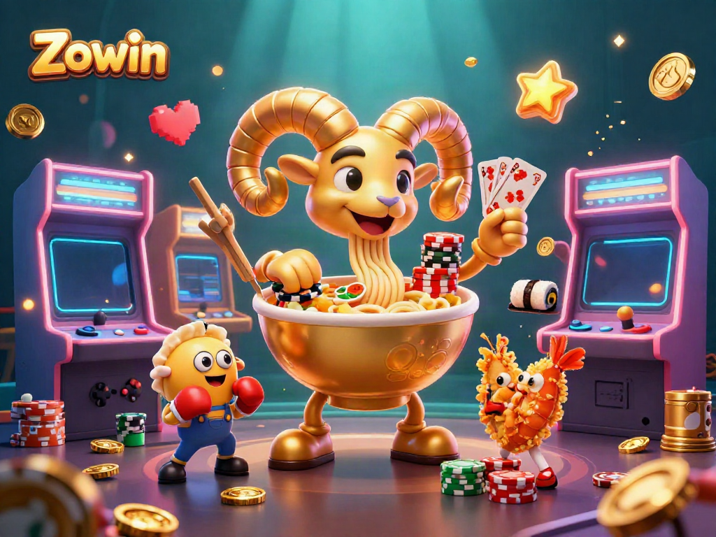 Experience thrilling gameplay with Zowin's vibrant 3D illustration featuring unique casino characters.