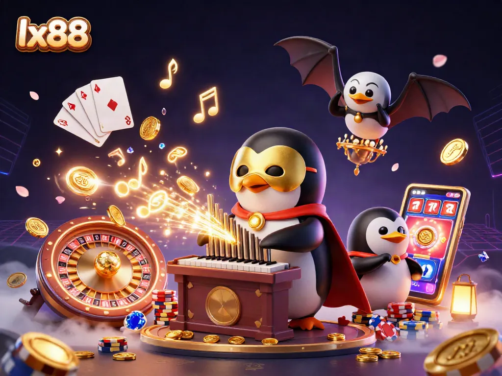 Spin the thrilling lx88 reels with vibrant 3D penguin and golden coins!