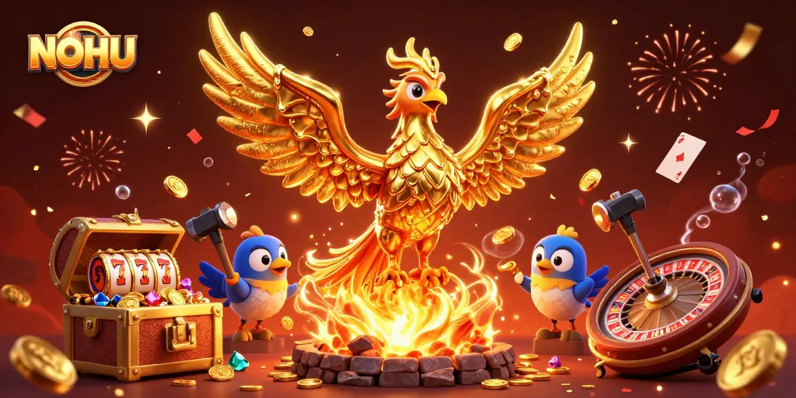 Engage with NOHU's vibrant casino experience featuring a molten phoenix and dynamic slot excitement.