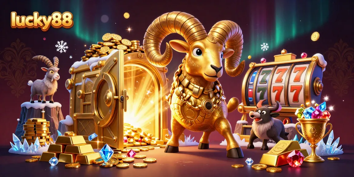 Engage with the lucky88 slot experience, featuring vibrant 3D elements and a golden ram charging through riches.