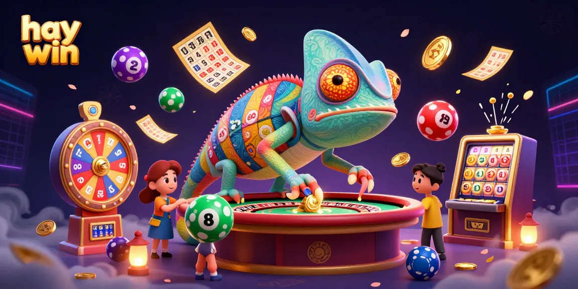 Experience excitement at hay win with a colorful 3D chameleon casino owner capturing golden coins.