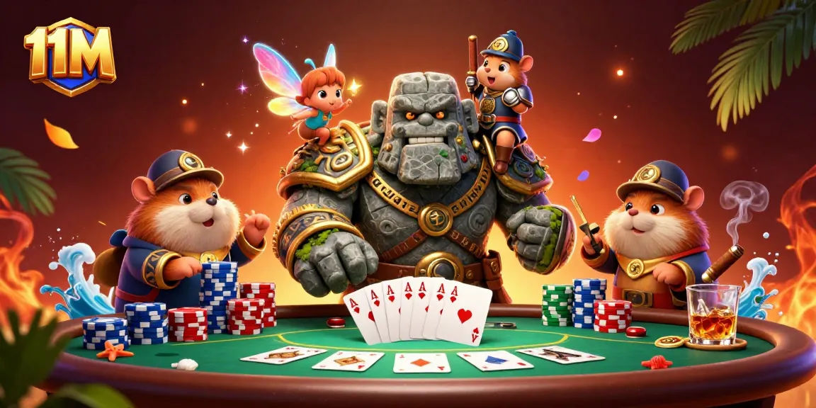 Play poker with 11M themed characters in an enchanted casino scene full of excitement.