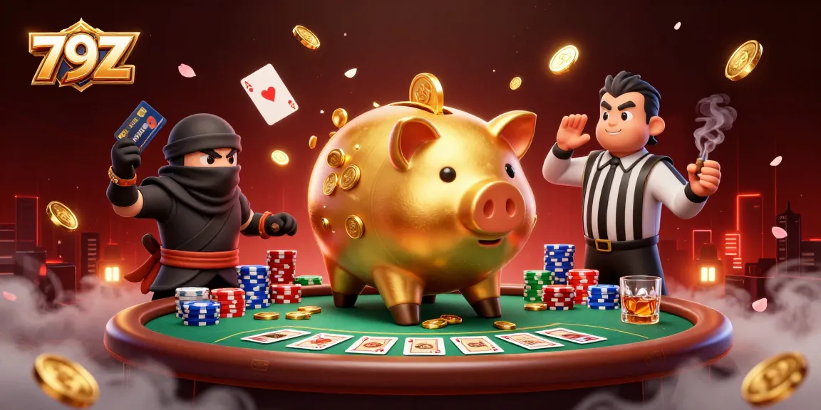 79Z characters in an exciting casino showdown, capturing dynamic poker action and vibrant gaming atmosphere.