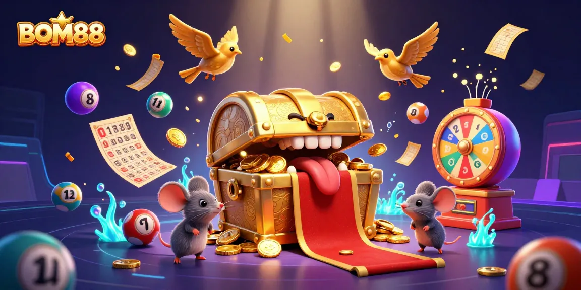 Experience the thrill of BOM88, featuring a vibrant scene with dynamic casino elements and captivating characters.