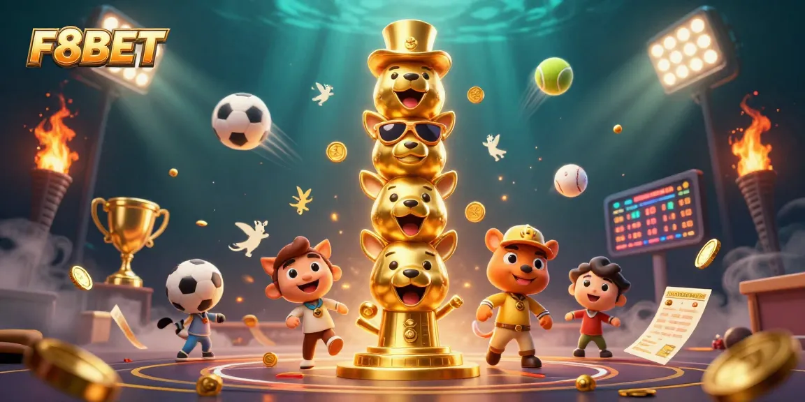 Engage with F8BET's exciting gaming universe featuring dynamic sports elements and lively totem designs.
