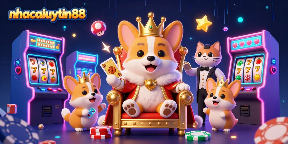 Experience gaming excitement at nhacaiuytin88 with a vibrant 3D casino illustration showcasing thrilling slot games.