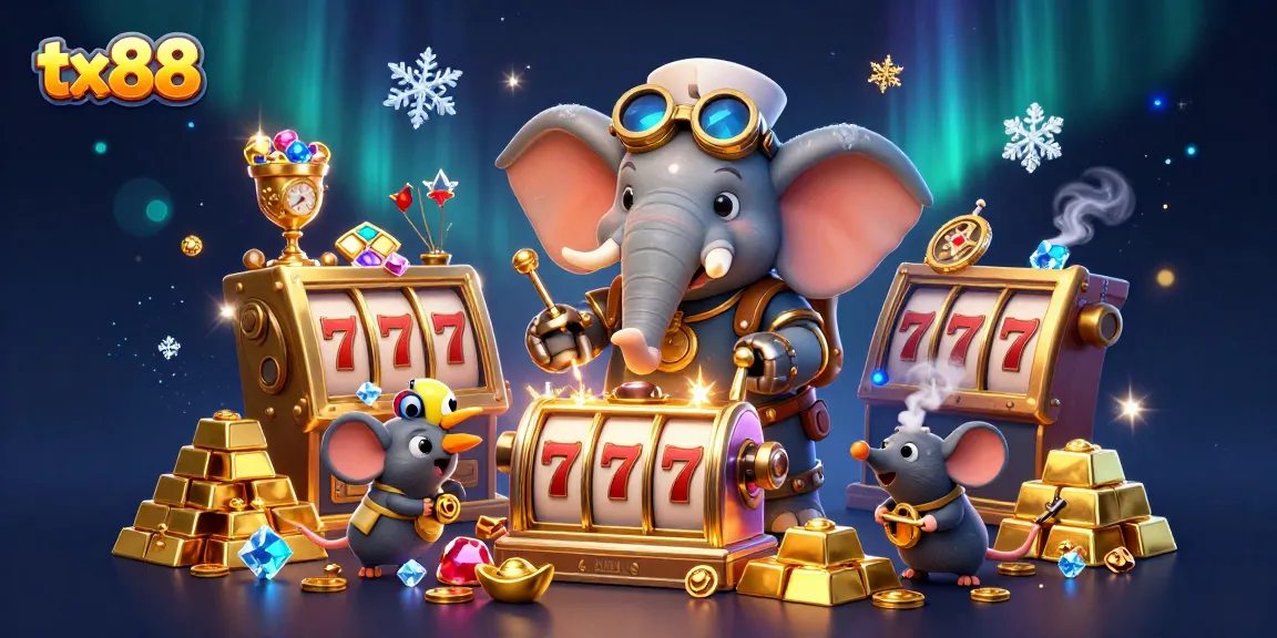 Spin the tx88 slot machine with steampunk characters in a vibrant casino treasure scene.