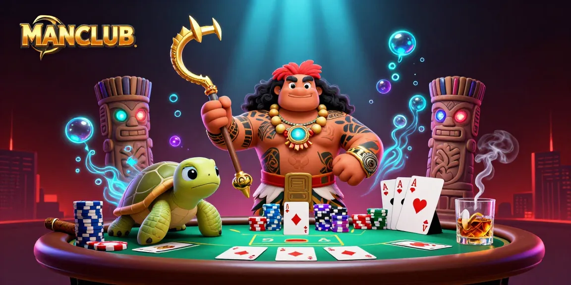 Experience the excitement of MANCLUB with dynamic gambling action featuring poker chips and a colorful casino atmosphere.