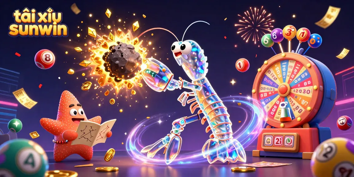 Engage with tài xỉu sunwin as a galactic mantis shrimp unlocks treasures, showcasing vibrant lottery elements.