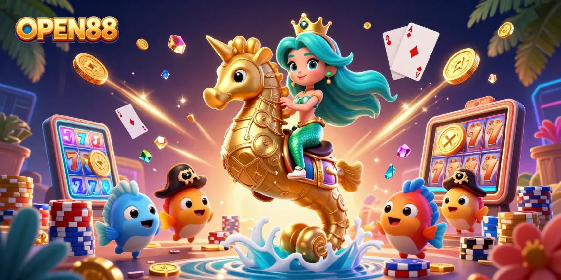 Watch OPEN88's exciting slots come to life with a mermaid princess and vibrant casino elements!