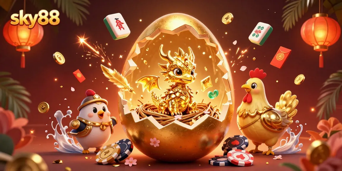 Engage with spectacular sky88 gaming visuals featuring a golden dragon and poker chips.