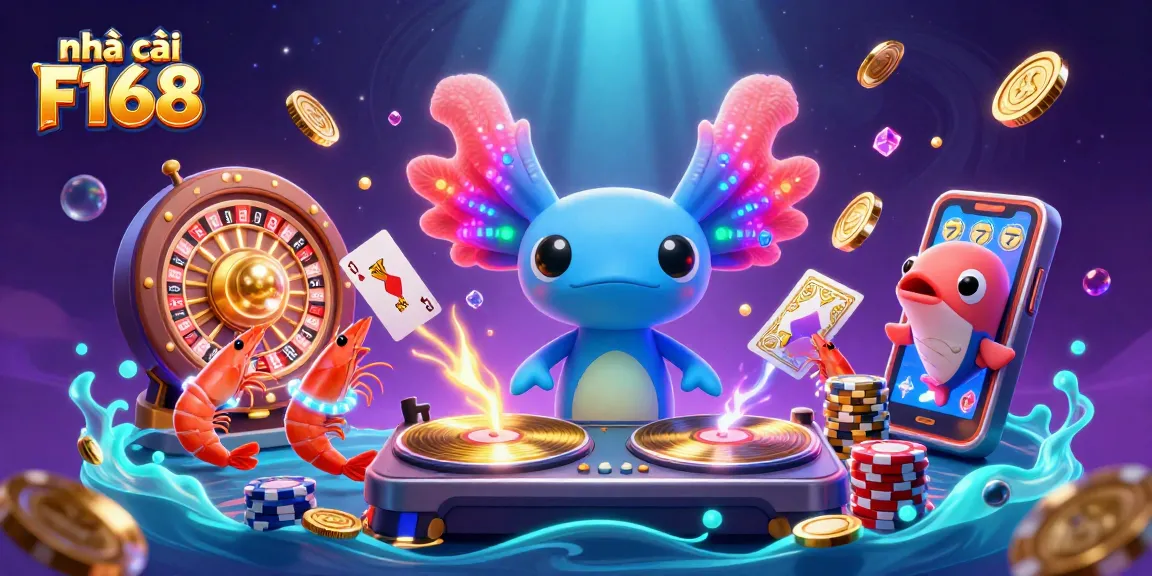 Play thrilling games at nhà cái F168 with a vibrant underwater casino scene featuring colorful characters and elements.