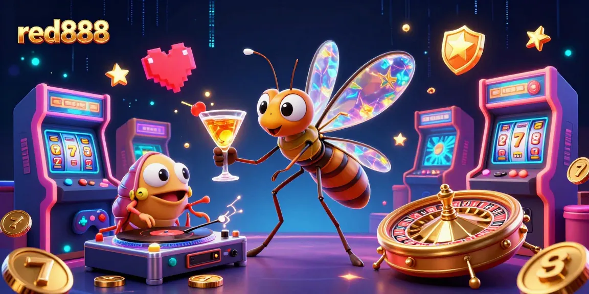 Engage with red888's vibrant casino atmosphere featuring a lively mascot and playful elements.