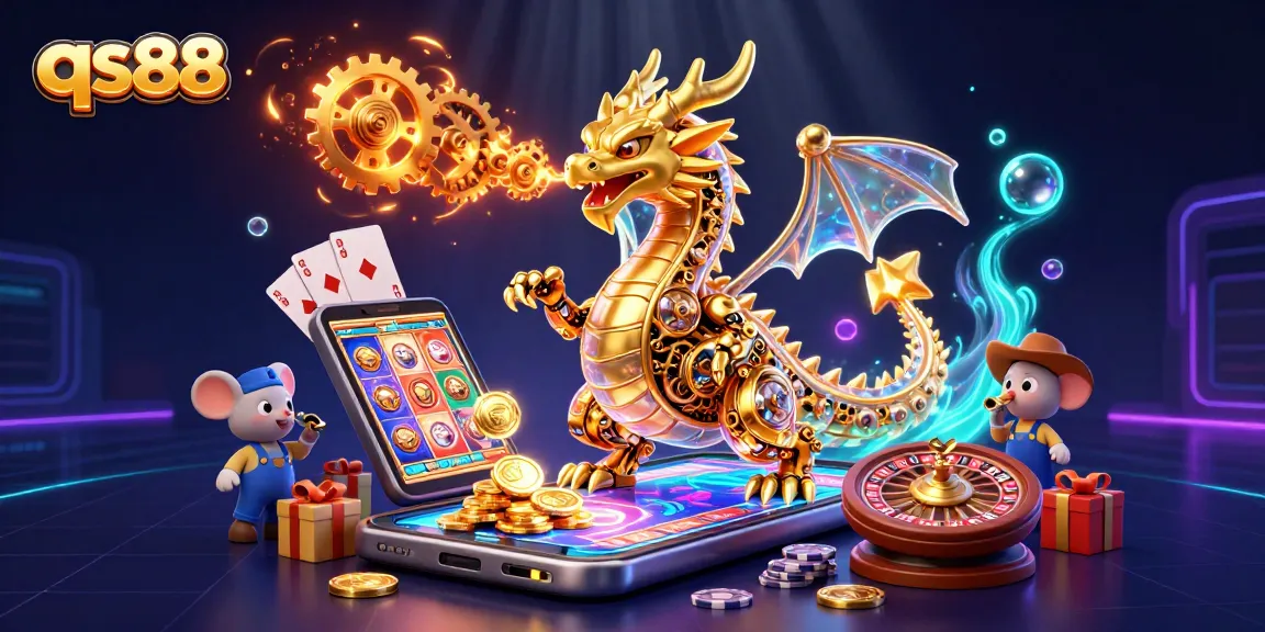 Experience the thrill of qs88 with a vibrant 3D dragon scene featuring high-stakes casino elements.