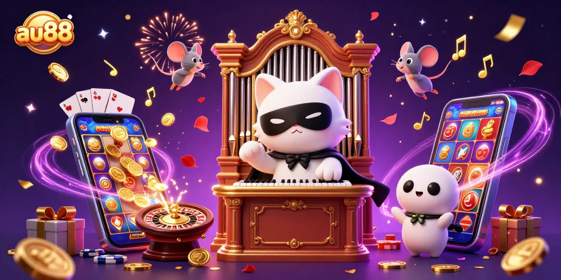 Win exciting rewards at au88 with a vibrant casino scene featuring lively characters and engaging game elements.