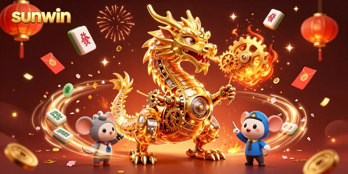 Play exciting games at sunwin with a golden dragon and vibrant casino elements sparkling around it.