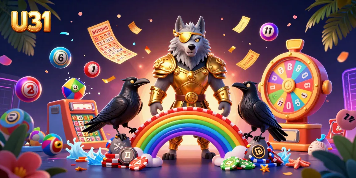 Engage with U31's vibrant casino scene featuring Odin and Ravens, surrounded by lottery excitement.