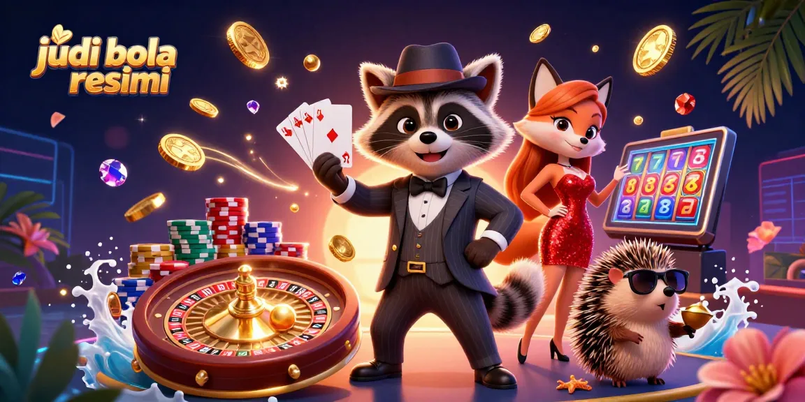 Experience judi bola resmi with a charming raccoon, sparkling coins, and vibrant characters.
