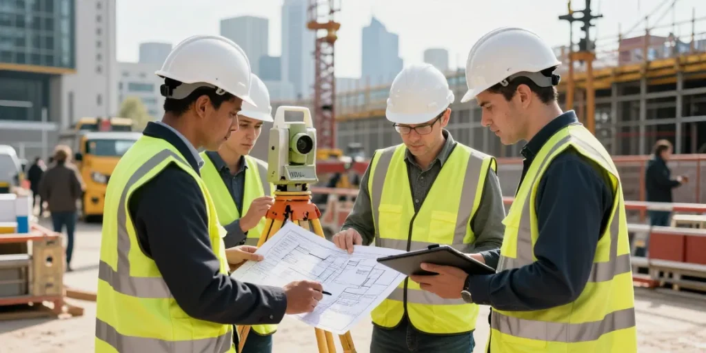 Surveyors conducting precise measurements and surveys in London, ensuring accurate data for all surveys.